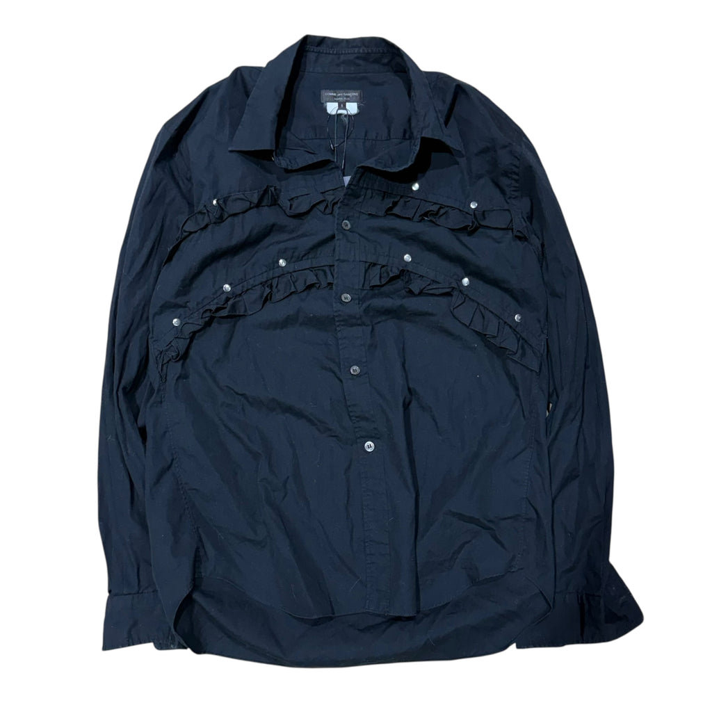 CDG BLACK BUTTON UP SHIRT.