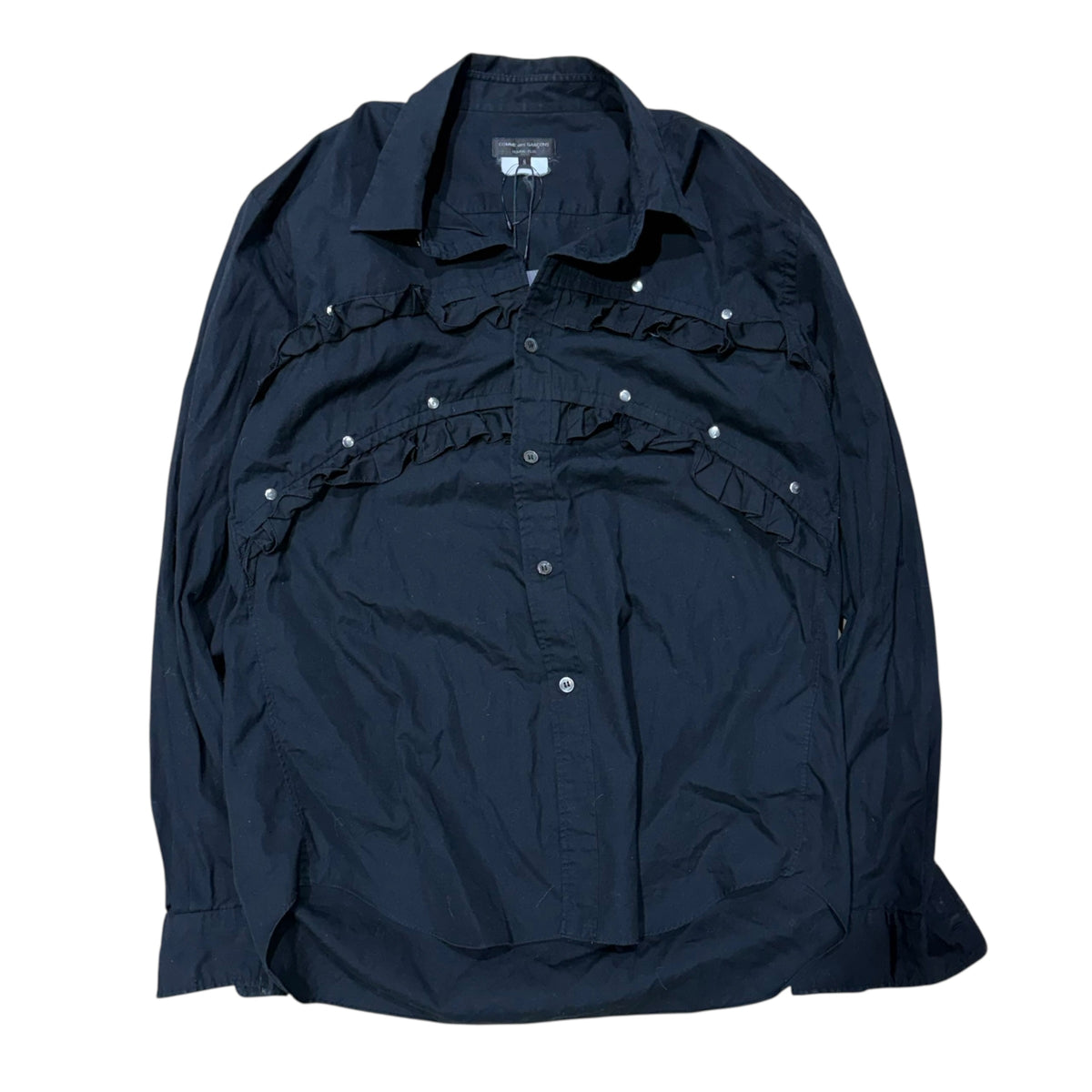 CDG BLACK BUTTON UP SHIRT.