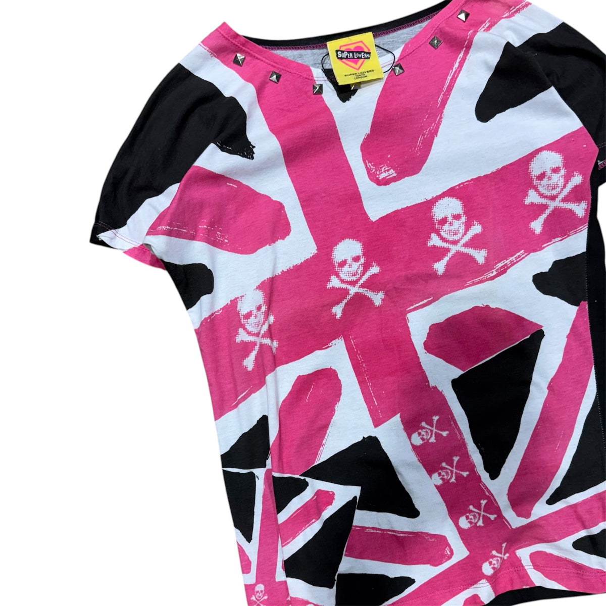 SUPER LOVERS PINK SKULL UNION JACK FLAG TEE.