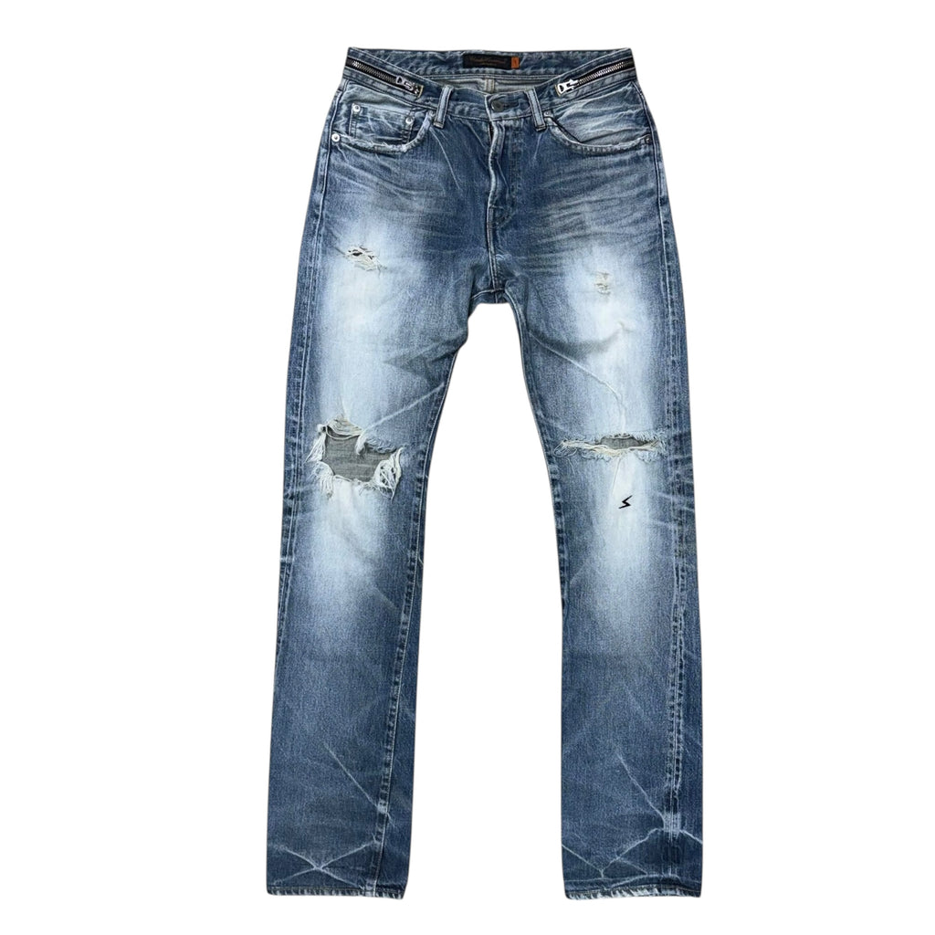 UNDERCOVER 07 CHAOS PURPLE ZIPPER DENIM.