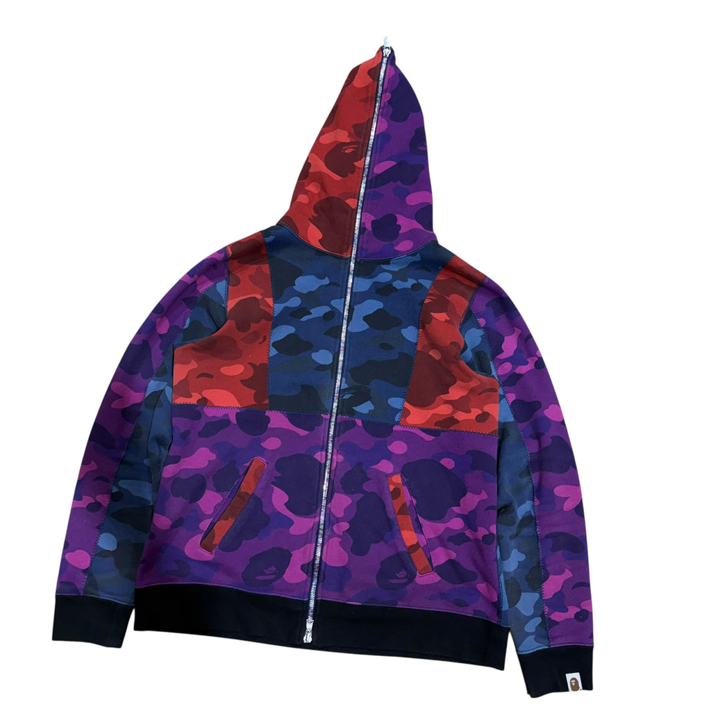 BAPE MULTICOLORED CAMO FULL ZIP HOODIE.