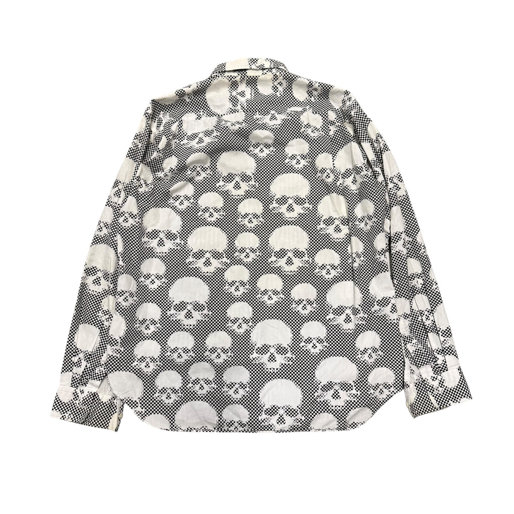 CDG HYBRID SKULL & CHECKERED PRINT BUTTON UP SHIRT.