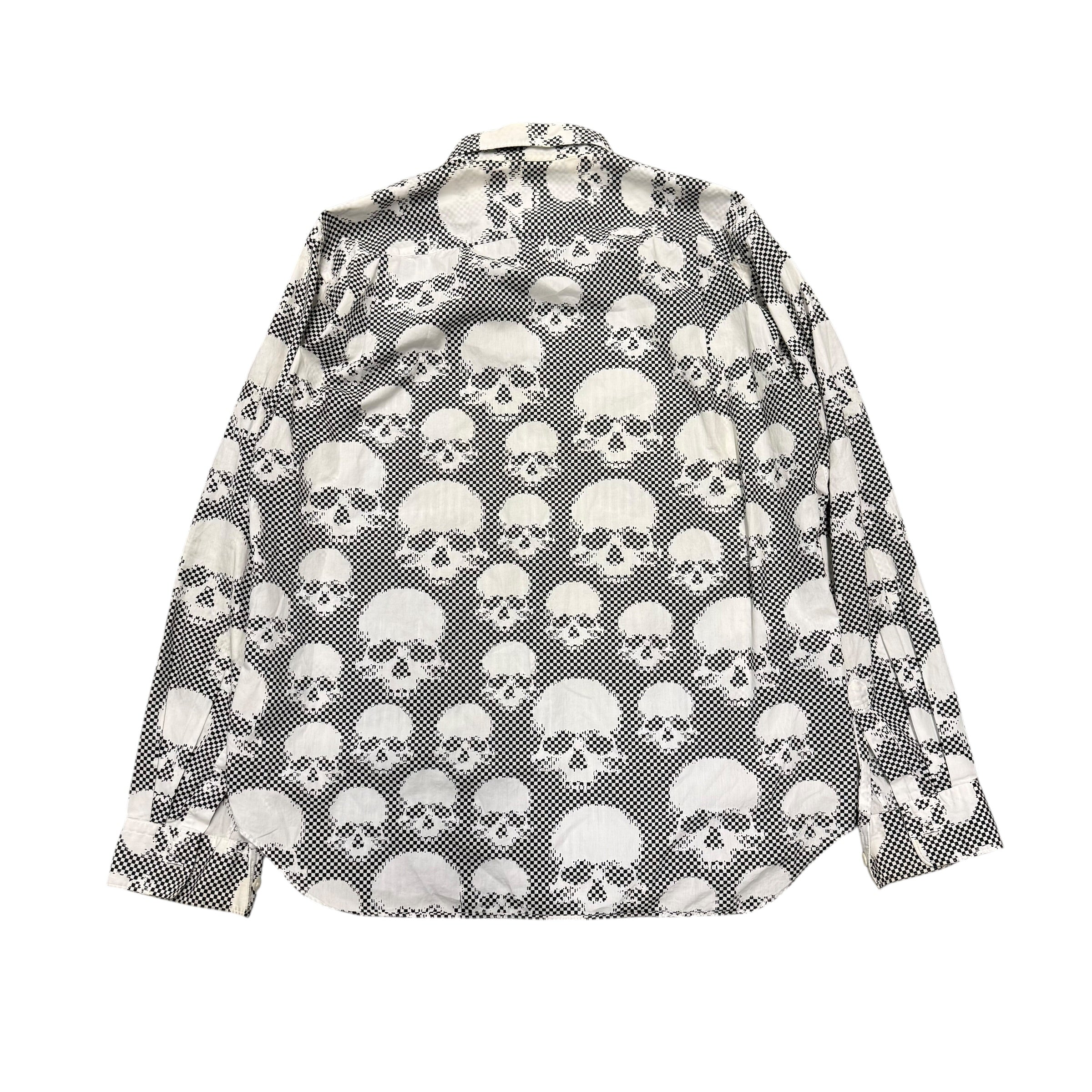 CDG HYBRID SKULL & CHECKERED PRINT BUTTON UP SHIRT.