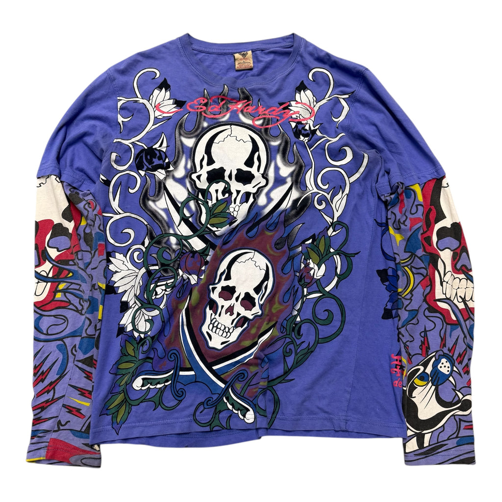 VINTAGE ED HARDY PURPLE LONGSLEEVE SHIRT.