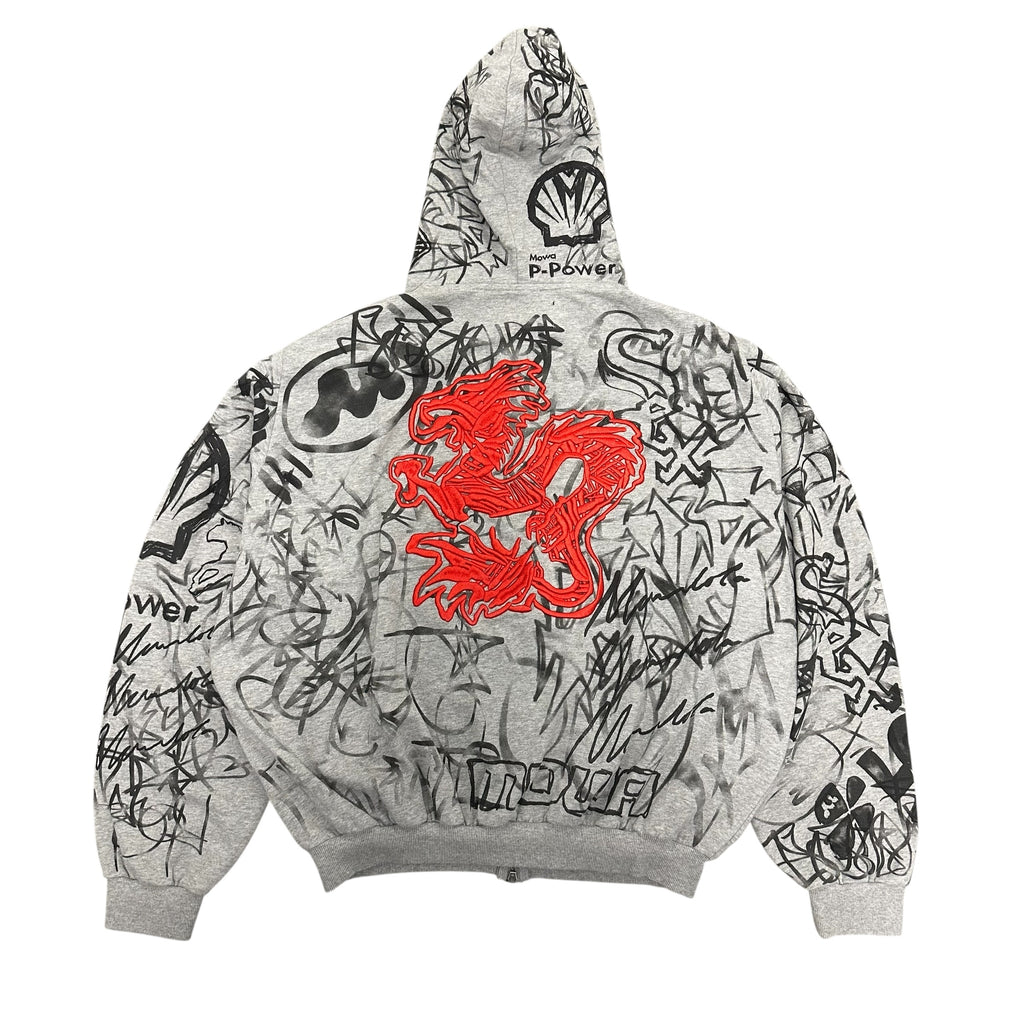 MOWALOLA GRAFFITI GRAY ZIP UP JACKET.