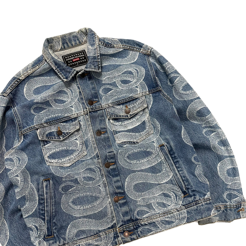 SUPREME X HYSTERIC GLAMOUR SNAKE DENIM JACKET.