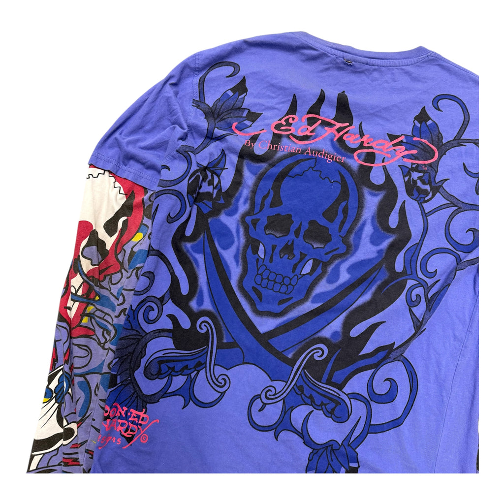 VINTAGE ED HARDY PURPLE LONGSLEEVE SHIRT.