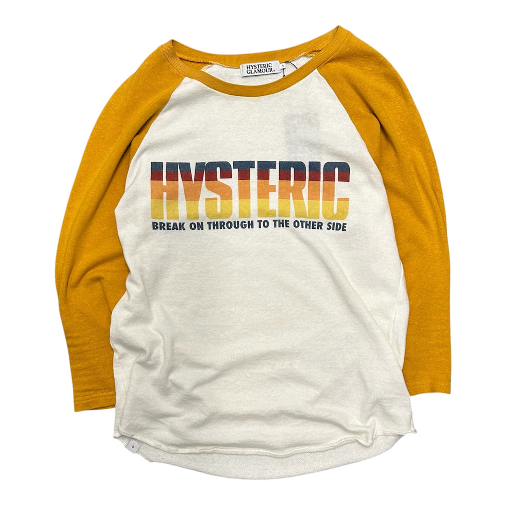 HYSTERIC GLAMOUR "BREAK ON THROUGH THE OTHER SIDE" BASEBALL CUT SHIRT.