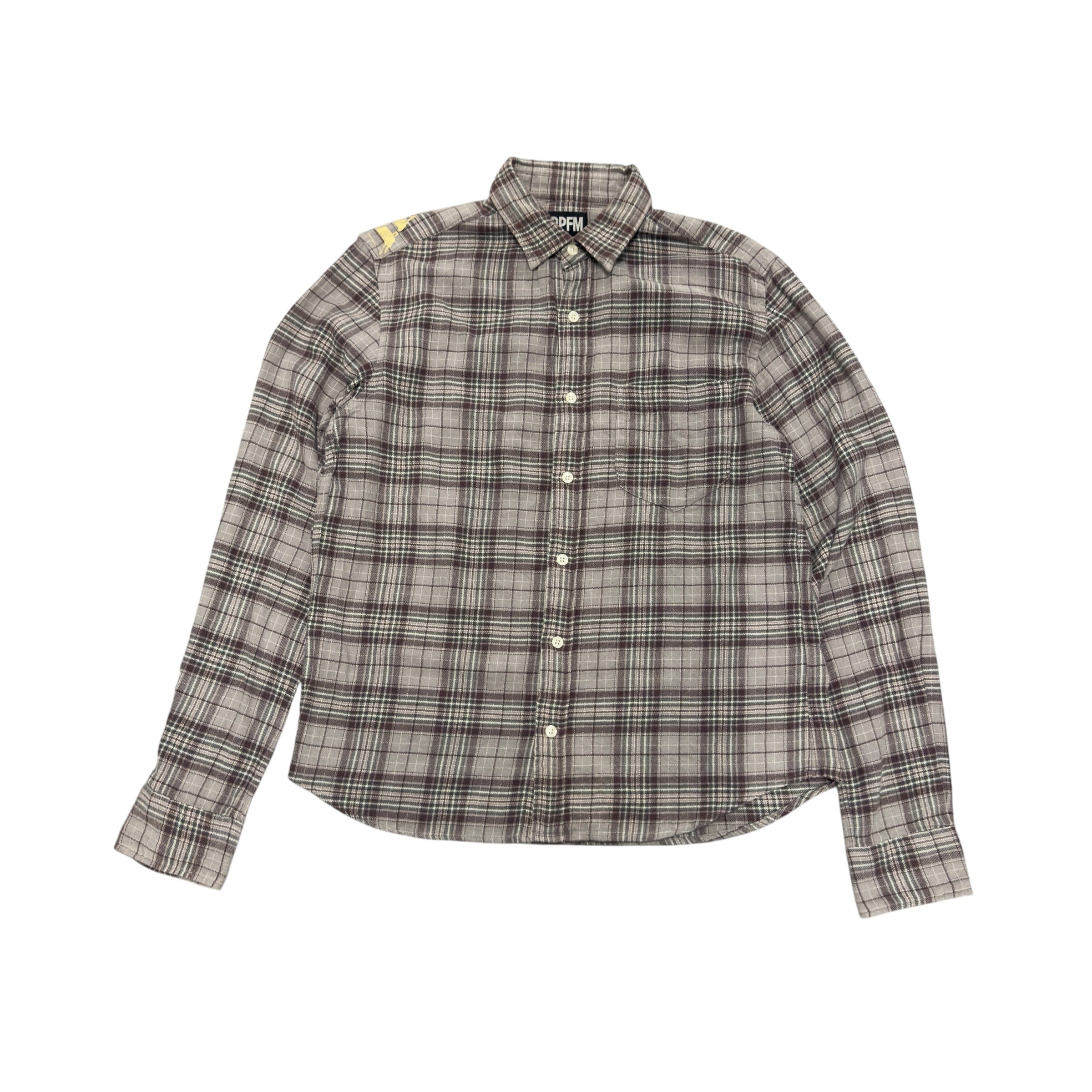 PPFM BROWN AND GOLD FLANNEL SHIRT.