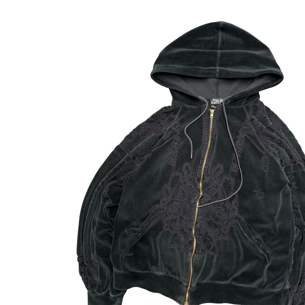 JEAN PAUL GAULTIER FLORAL VELOUR ZIP UP JACKET.