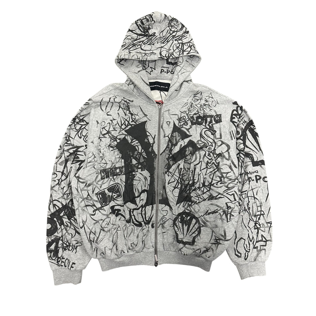 MOWALOLA GRAFFITI GRAY ZIP UP JACKET.