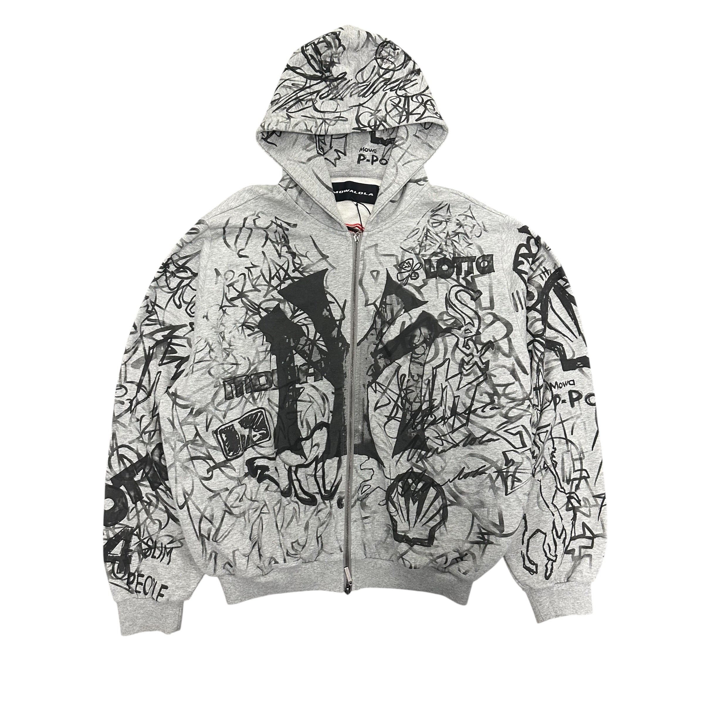 MOWALOLA GRAFFITI GRAY ZIP UP JACKET.