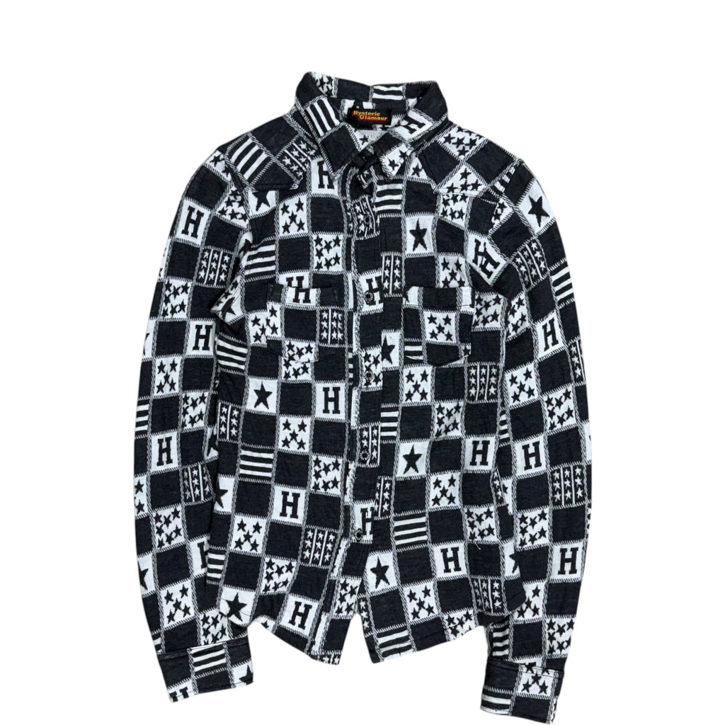 HYSTERIC GLAMOUR BLACK AND WHITE STARS BUTTON UP.