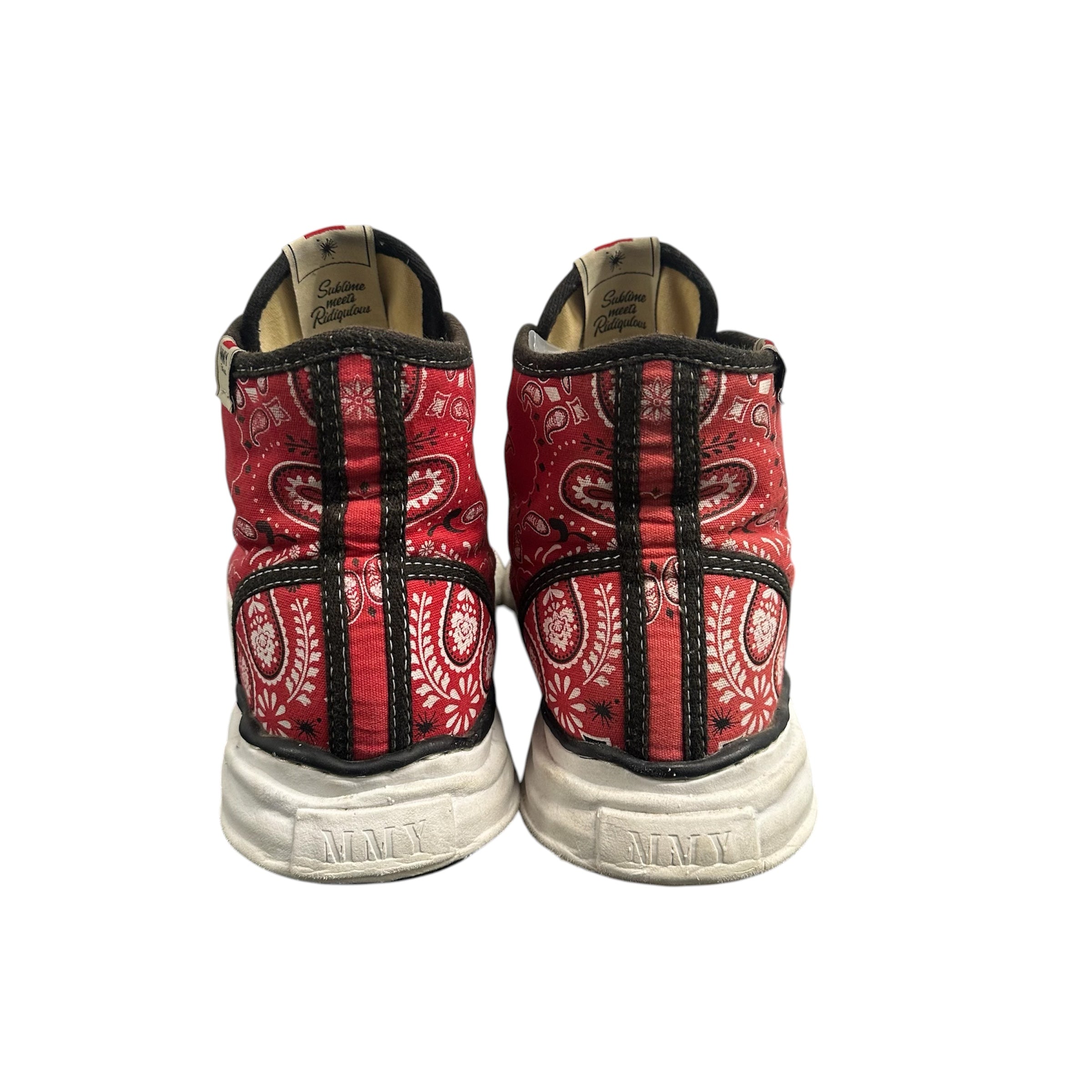 MAISON MIHARA RED PAISLEY HIGH TOP SNEAKERS.