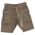 RICK OWENS BROWN SUEDE CREATCH CARGO SHORTS.