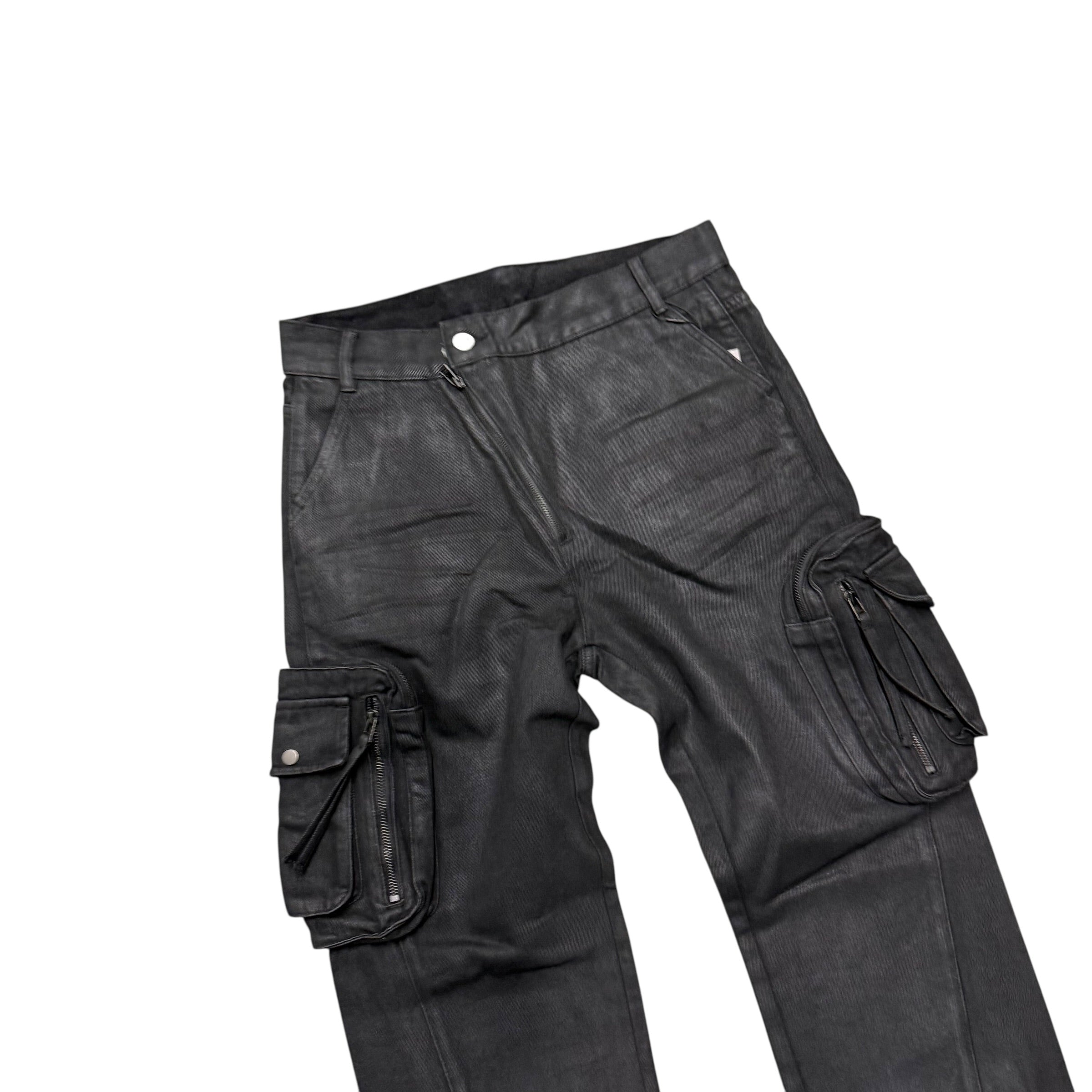 TROUBLED WATERS BLACK POCKET WAXED DENIM.