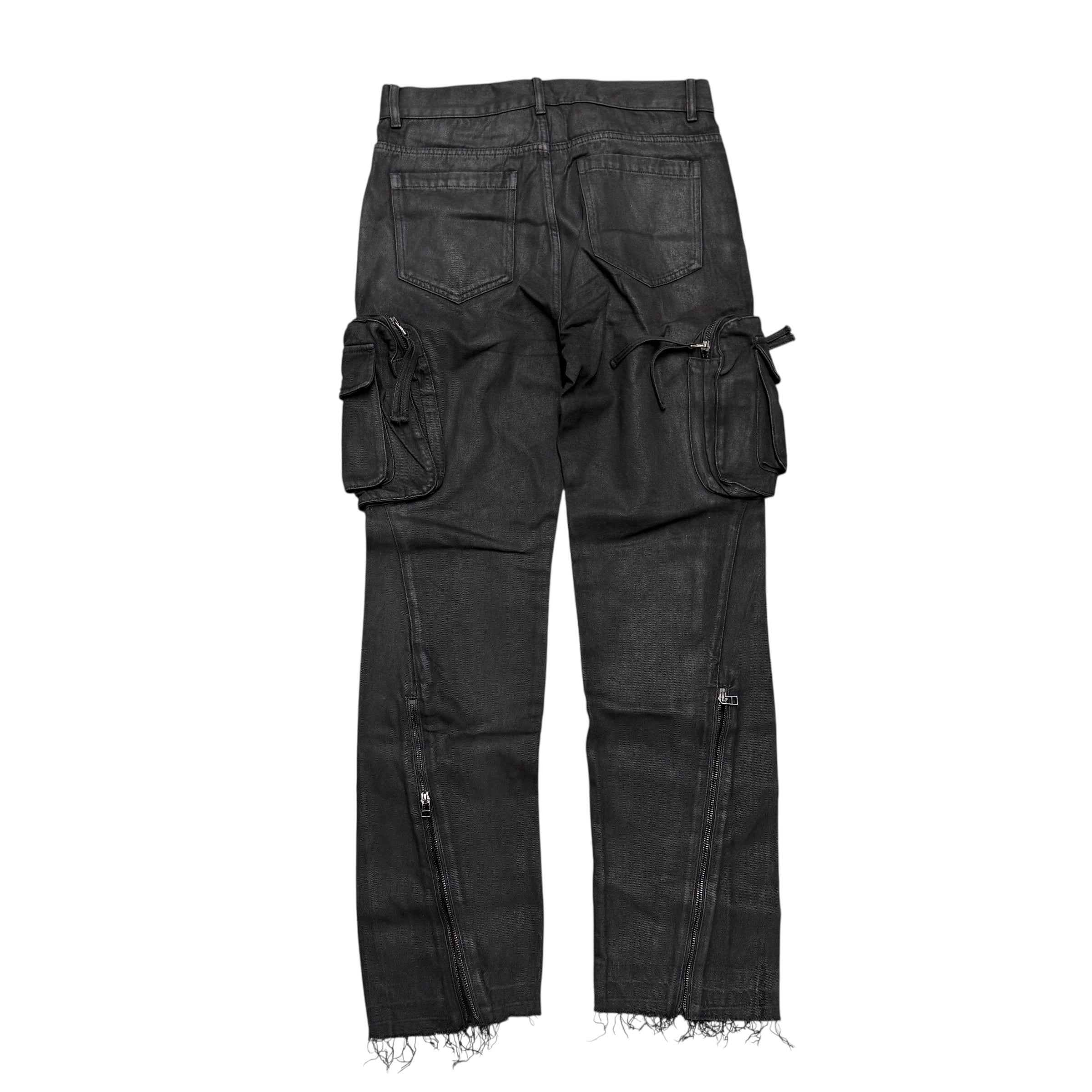 TROUBLED WATERS BLACK POCKET WAXED DENIM.