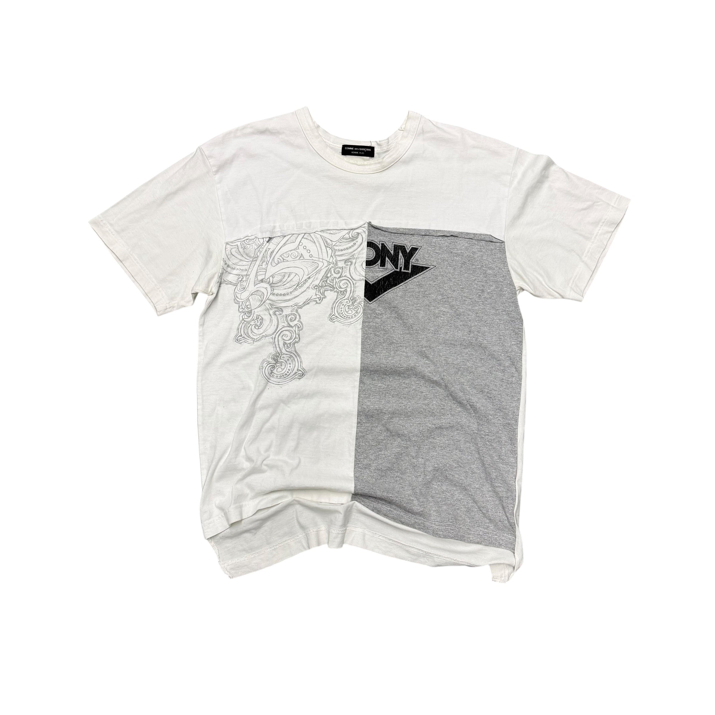 CDG WHITE & GRAY SPLIT TEE.