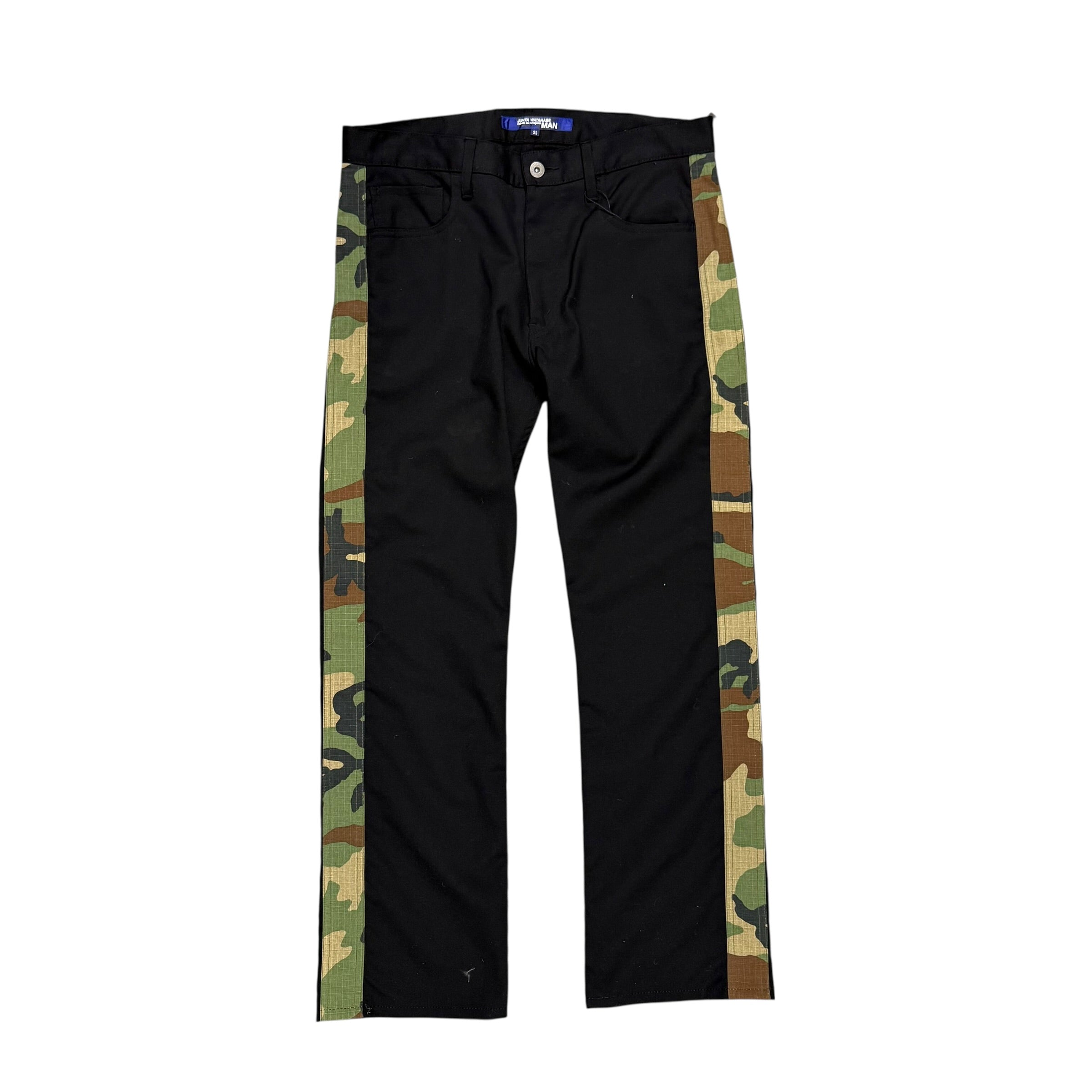 JUNYA WATANABE BLACK AND CAMO PANTS.