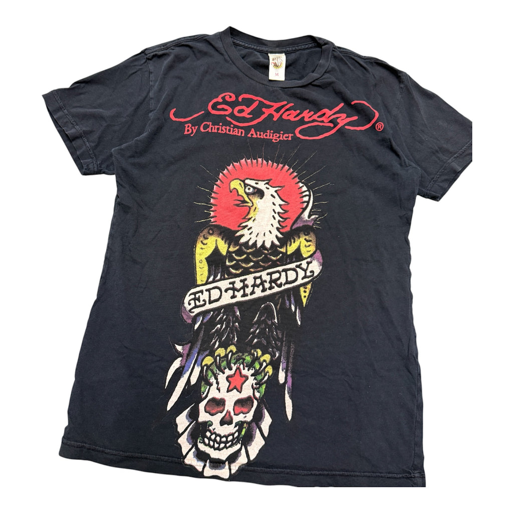 ED HARDY BLACK HAWK LOGO SHIRT.