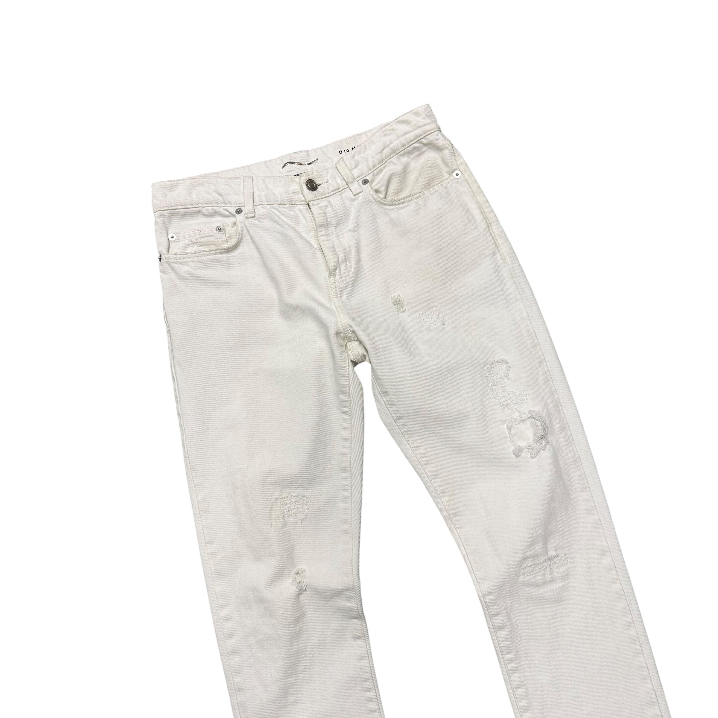 SAINT LAURENT PARIS D-10 WHITE DENIM PANTS.