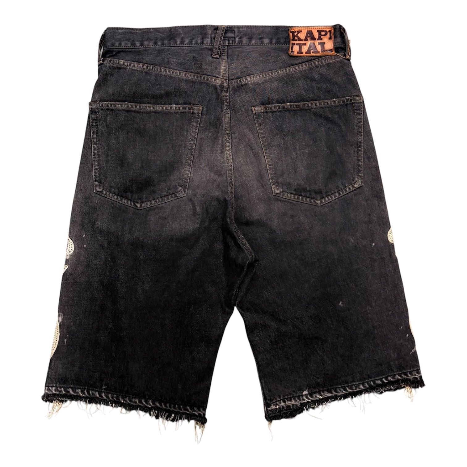KAPITAL GRAY BONE DENIM SHORTS.