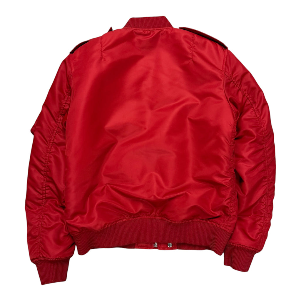 SAINT LAURENT RED SILK NYLON BOMBER JACKET.