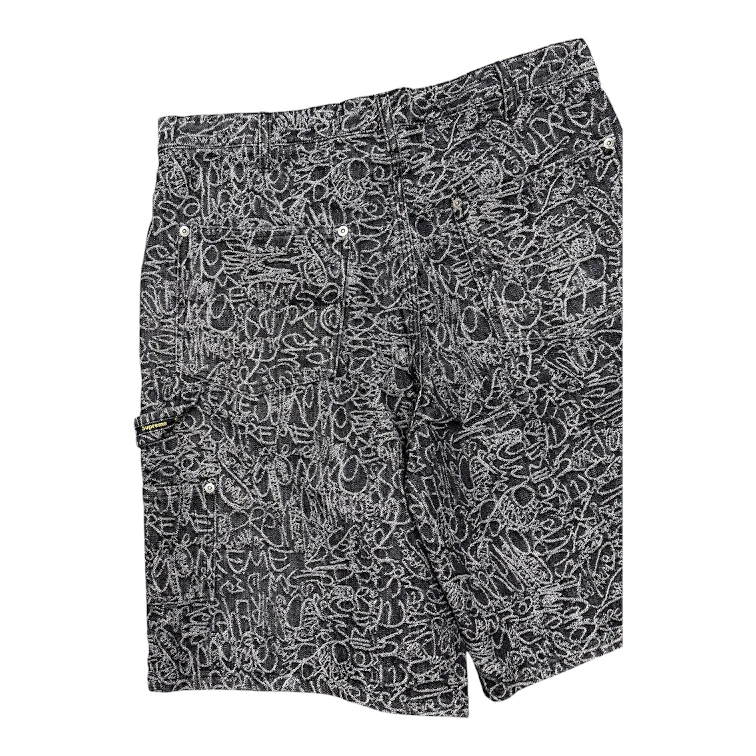 SUPREME HANDWRITING DOUBLE KNEE SHORTS.