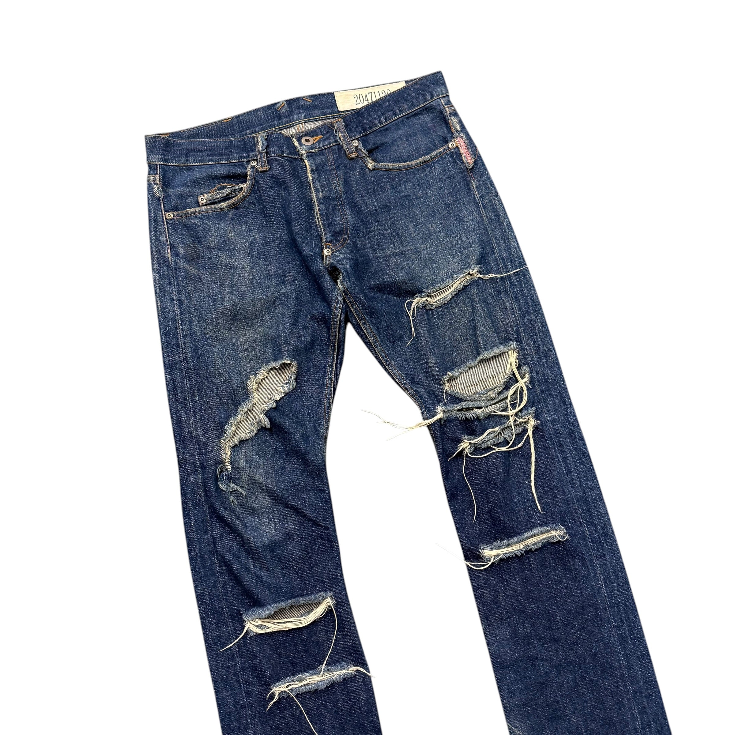 20471120 AW19 DOUBLE SEX MULTI-POCKET DISTRESSED INDIGO DENIM.