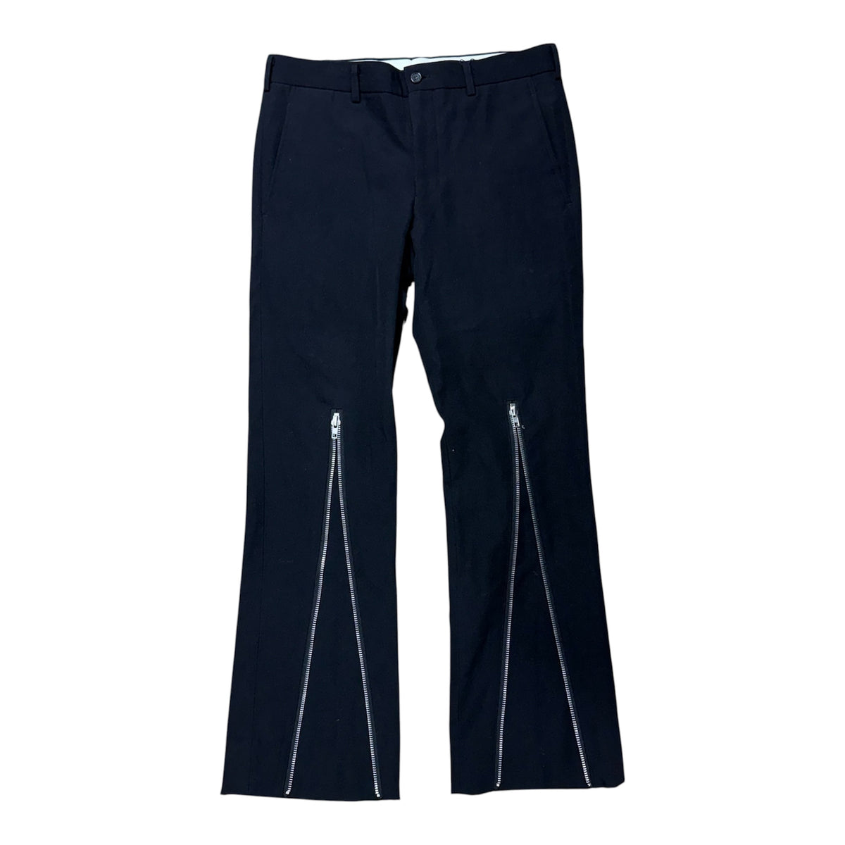 COMME DES GARÇONS BLACK ZIPPER FLAIR SLACKS.