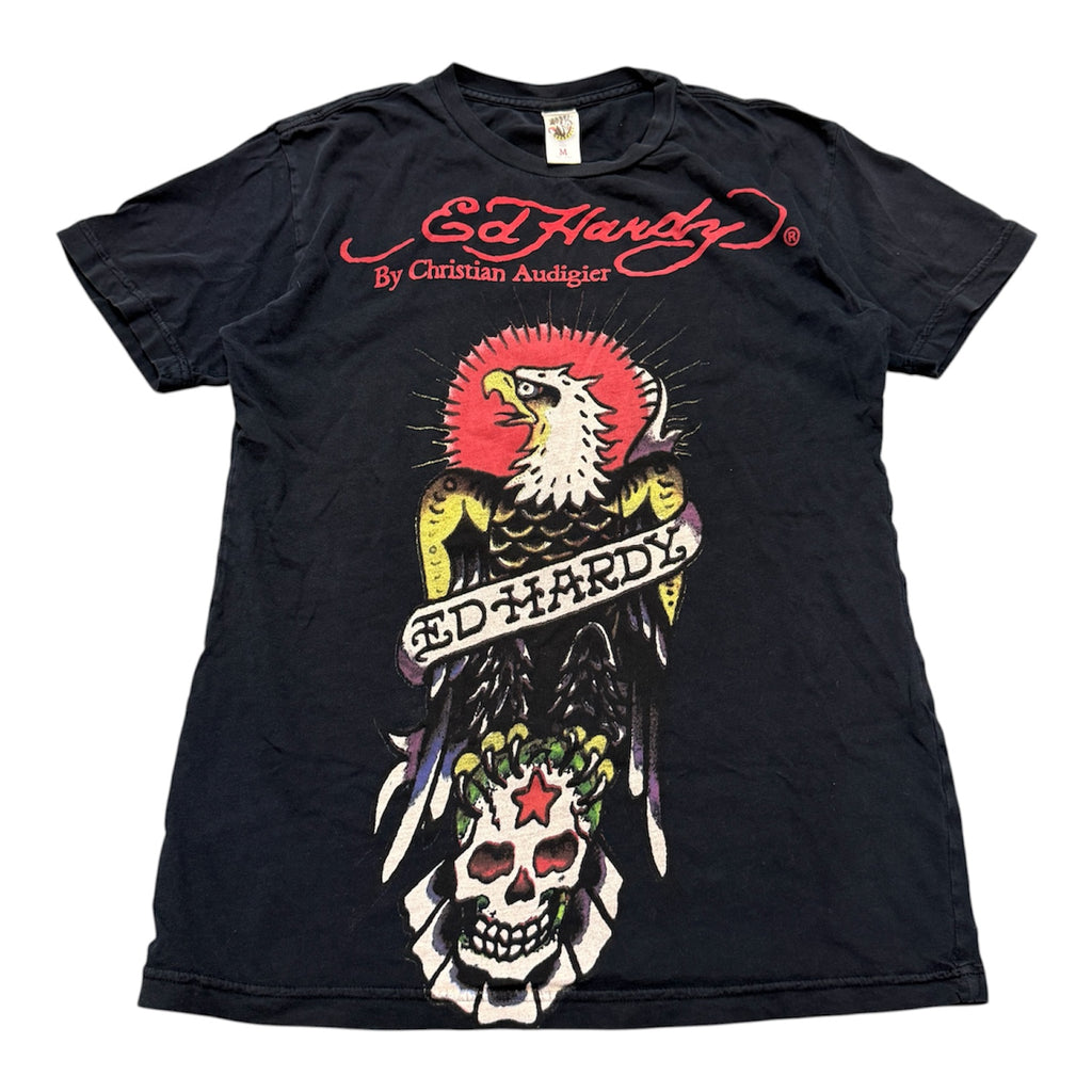 ED HARDY BLACK HAWK LOGO SHIRT.