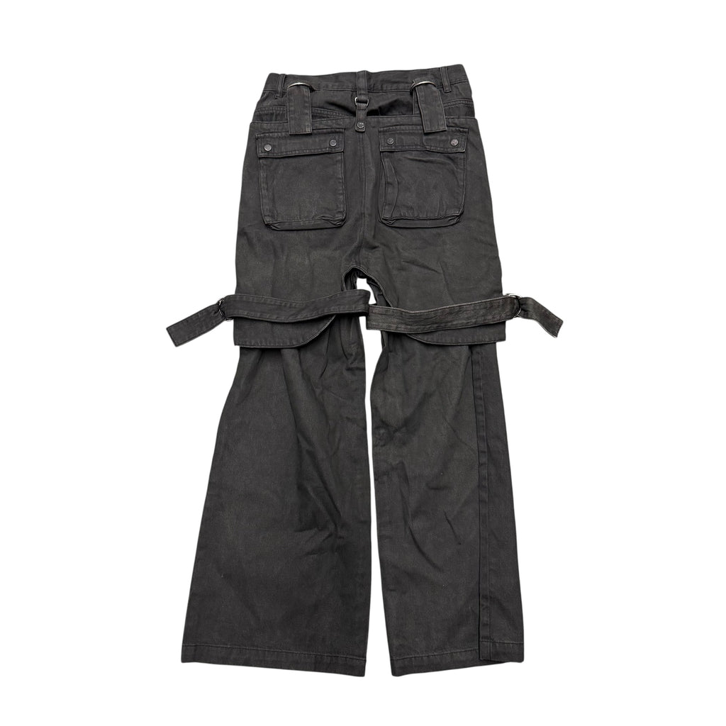 TROUBLED WATERS BONDAGE BLACK MULTI POCKET CARGO WAXED PANTS.