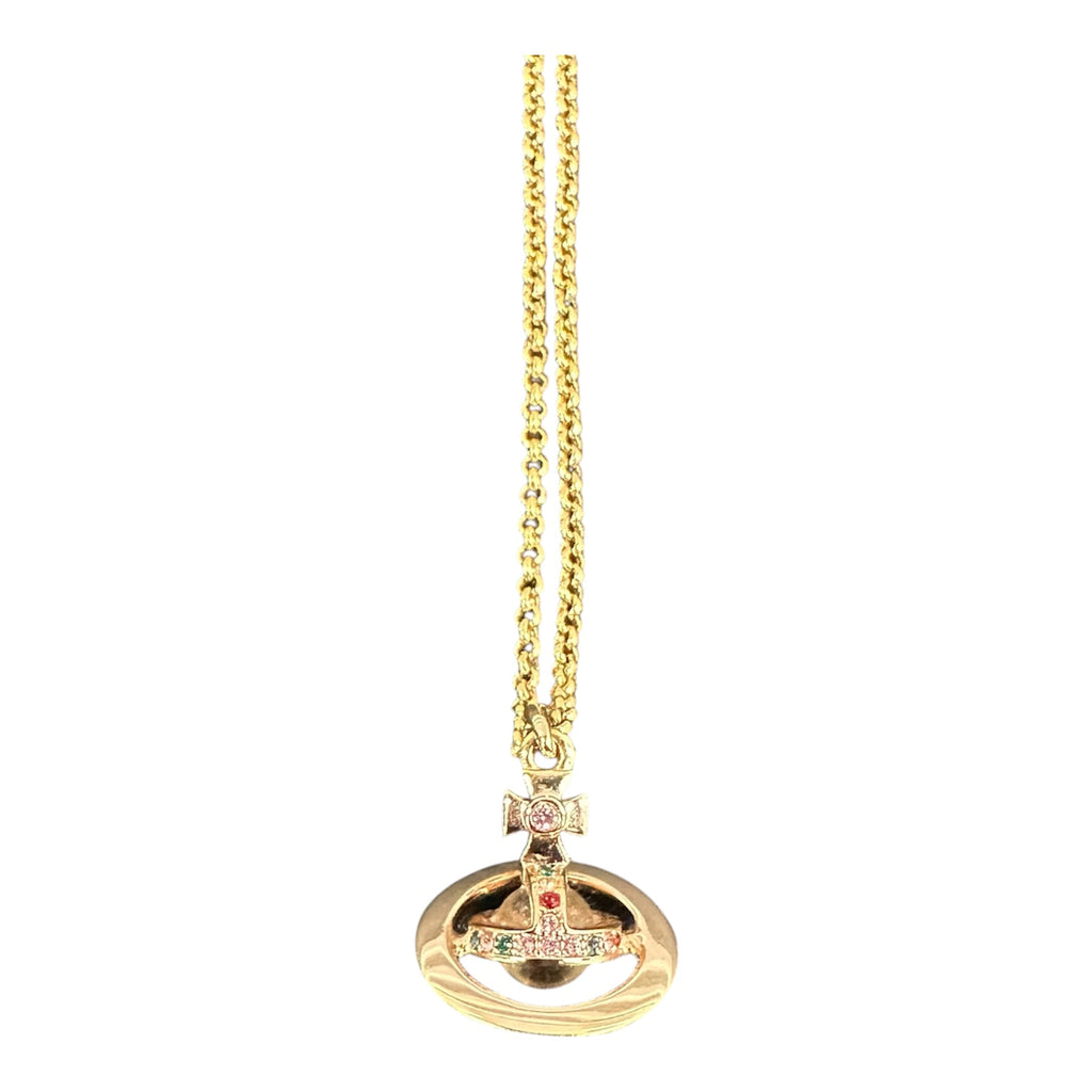 VIVIENNE WESTWOOD GOLD AND PINK ORB NECKLACE.