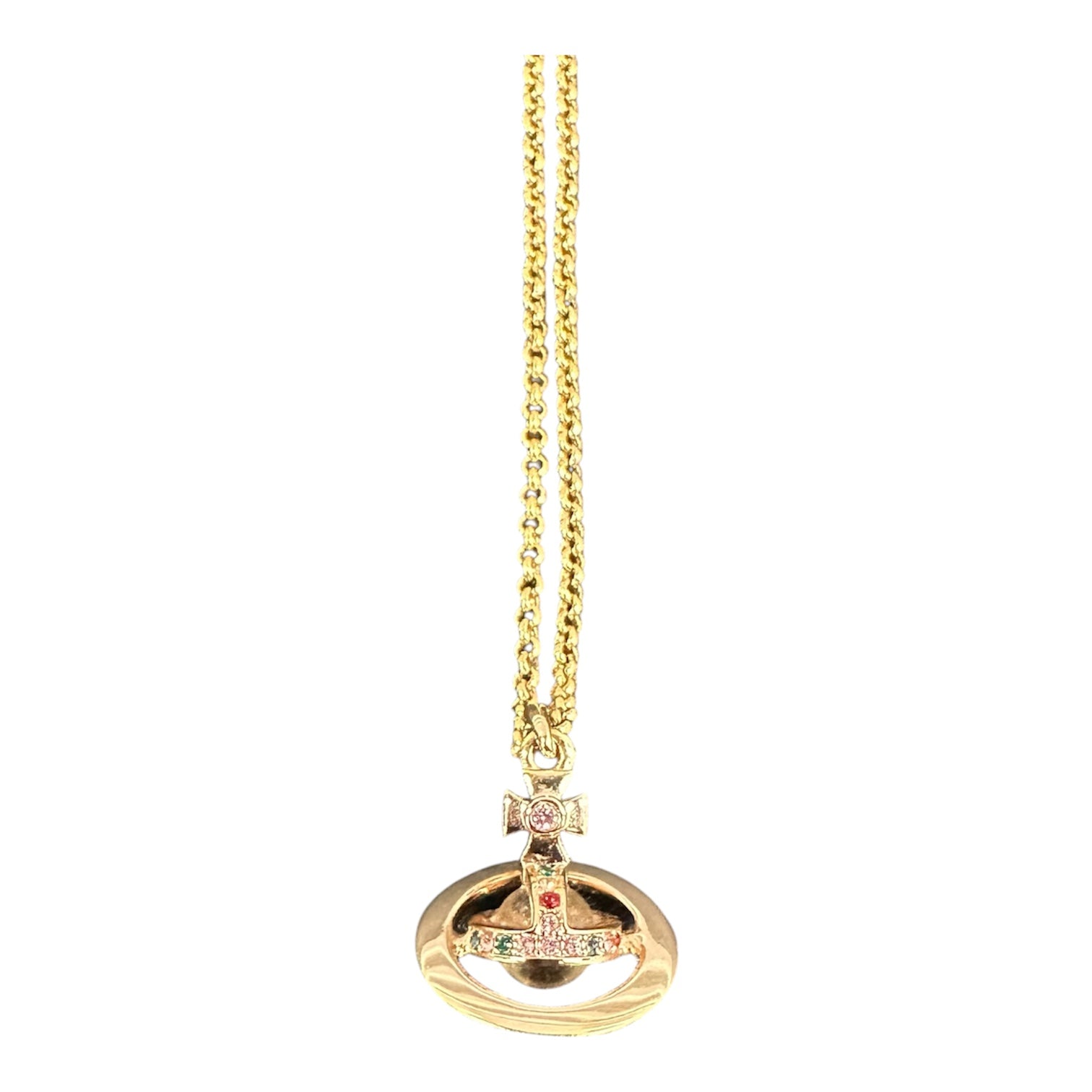 VIVIENNE WESTWOOD GOLD AND PINK ORB NECKLACE.