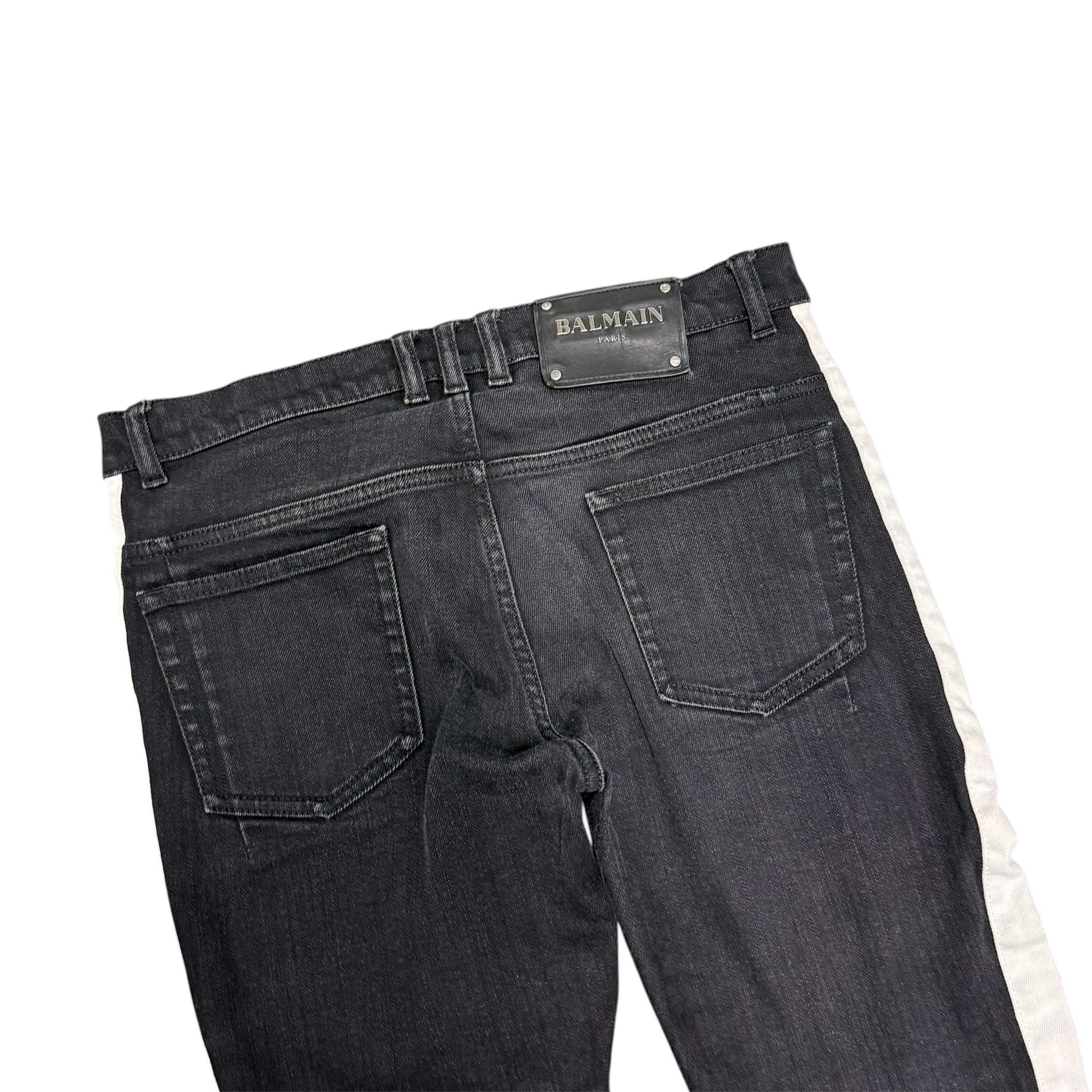 BALMAIN BLACK & WHITE SLIM BIKER JEANS.