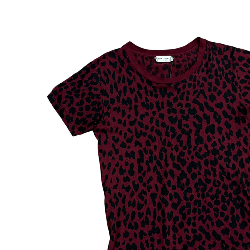 SAINT LAURENT PARIS RED LEOPARD PRINT TEE.