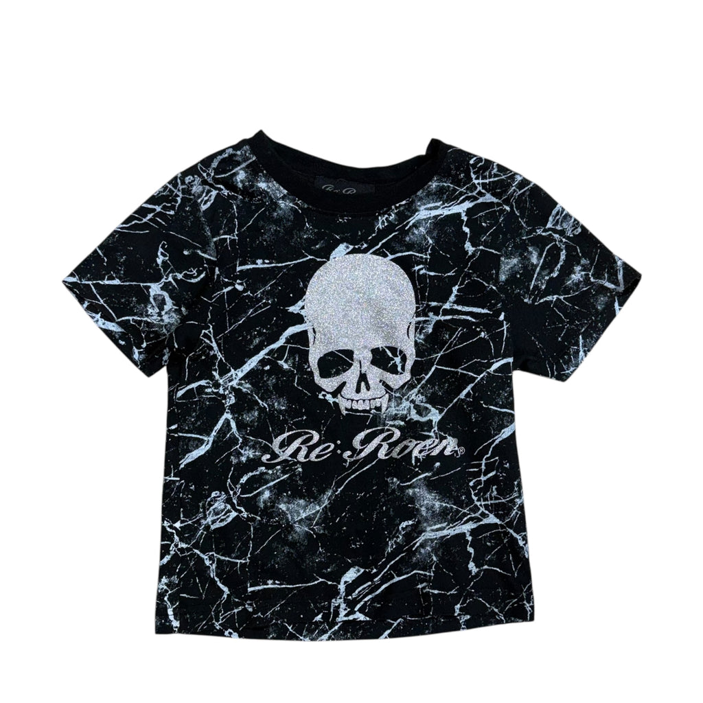 WOMENS RE-ROAN GLITTER SKULL BABY TEE.