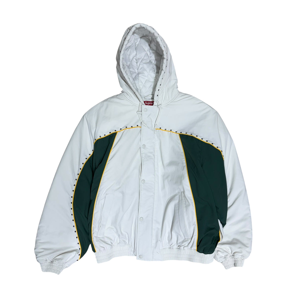 SUPREME STADIUM STUDDED PUFFER JACKET.