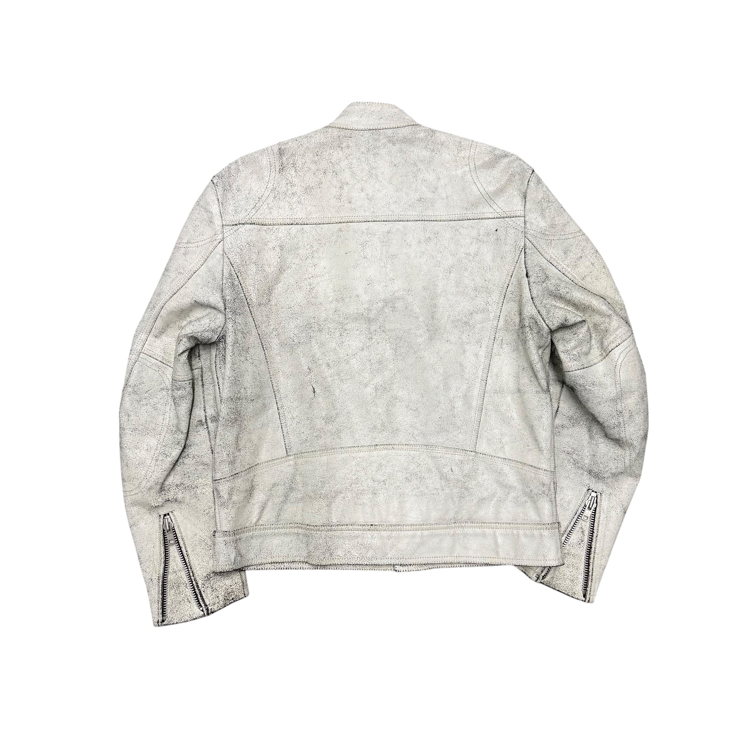 PPFM WHITE CRACKED LEATHER JACKET.