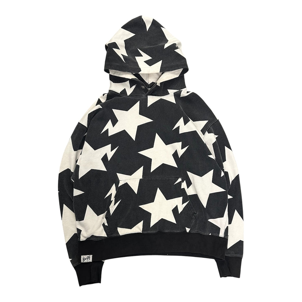 VINTAGE BAPE BLACK & WHITE STAR AOP HOODIE.