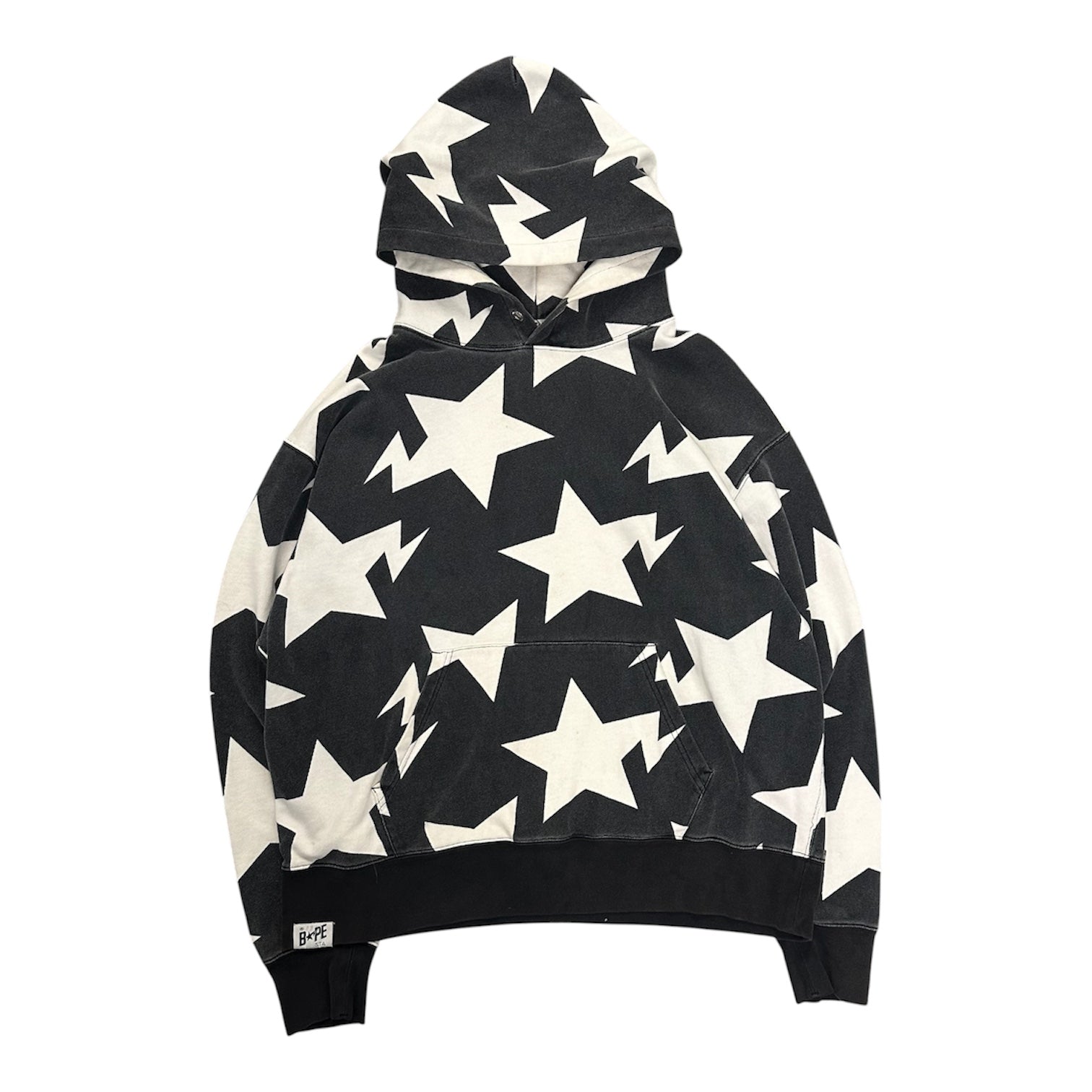 VINTAGE BAPE BLACK & WHITE STAR AOP HOODIE.