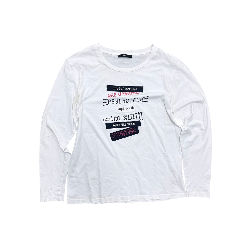 DIESEL WHITE GLOBAL SERVICE LONGSLEEVE SHIRT.