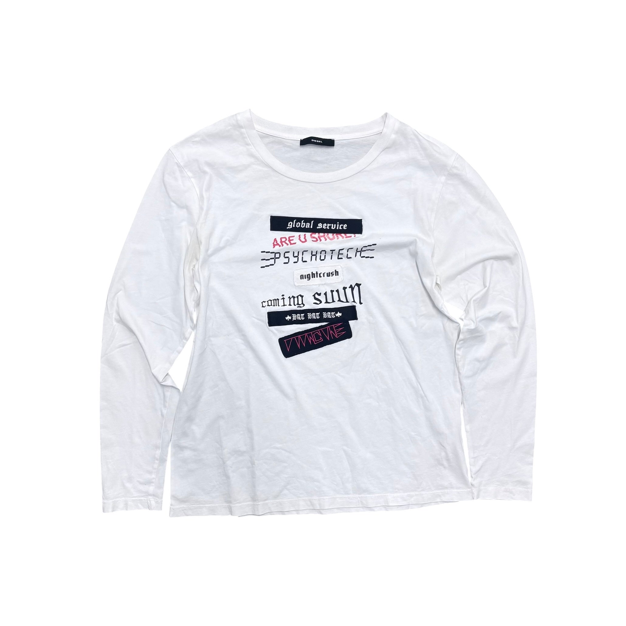 DIESEL WHITE GLOBAL SERVICE LONGSLEEVE SHIRT.