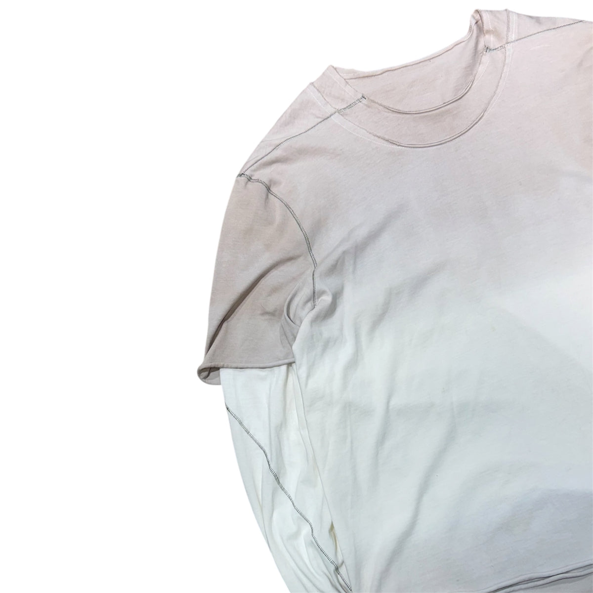 TAN AND WHITE DOUBLE LAYERED LONGSLEEVE SHIRT.