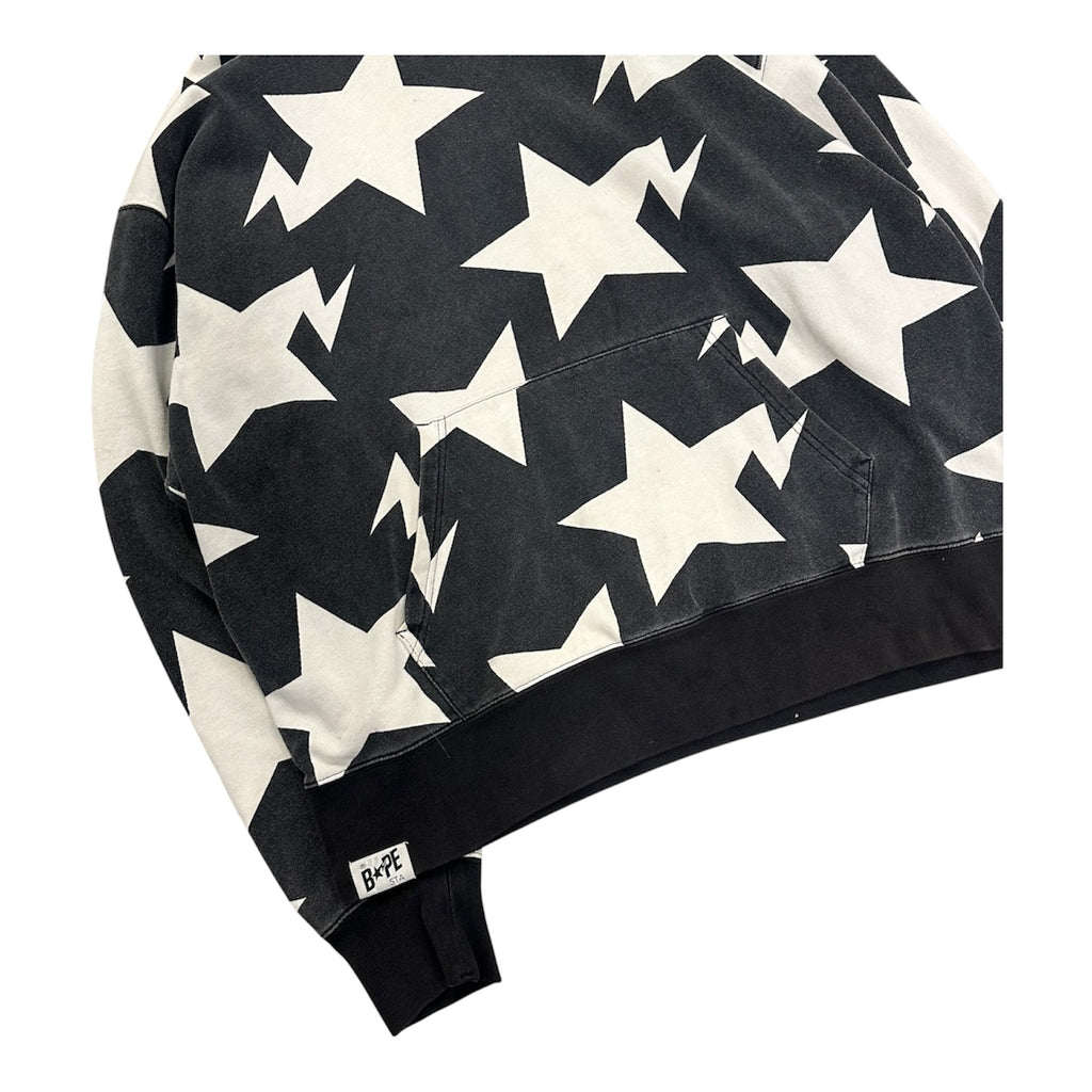 VINTAGE BAPE BLACK & WHITE STAR AOP HOODIE.