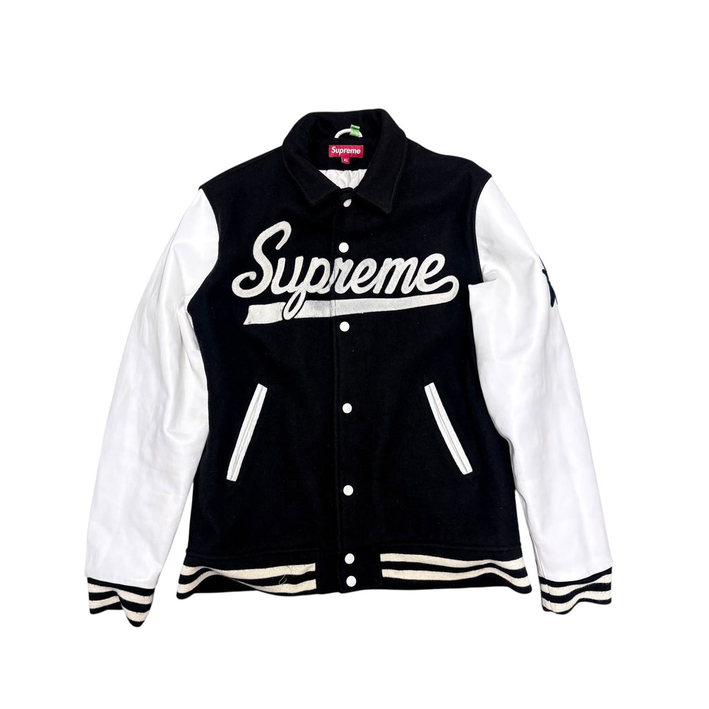 SUPREME SACRED HEART WARRIORS LEATHER LETTERMAN JACKET.