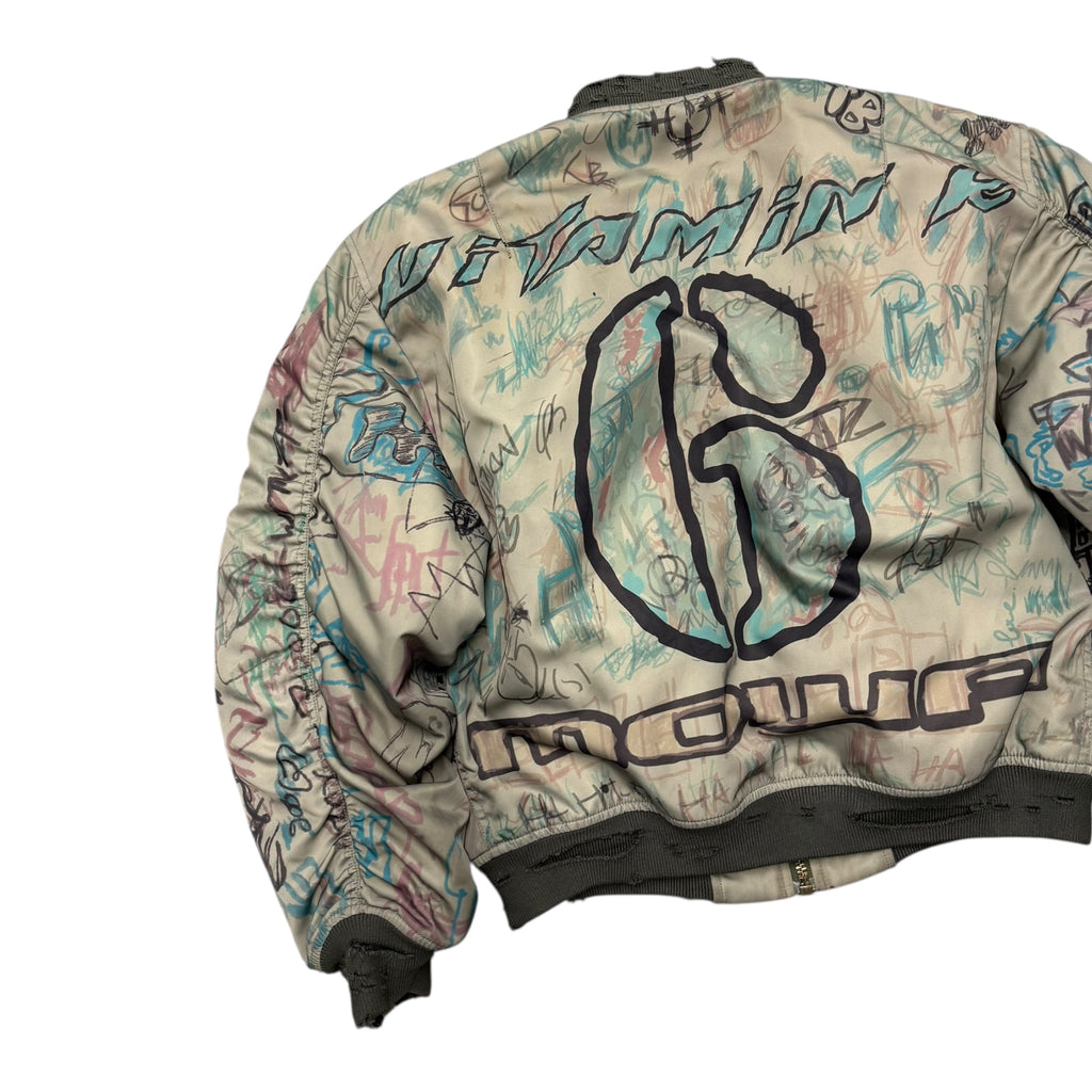 MOWALOLA GREEN GRAFFITI V1 BOMBER JACKET.