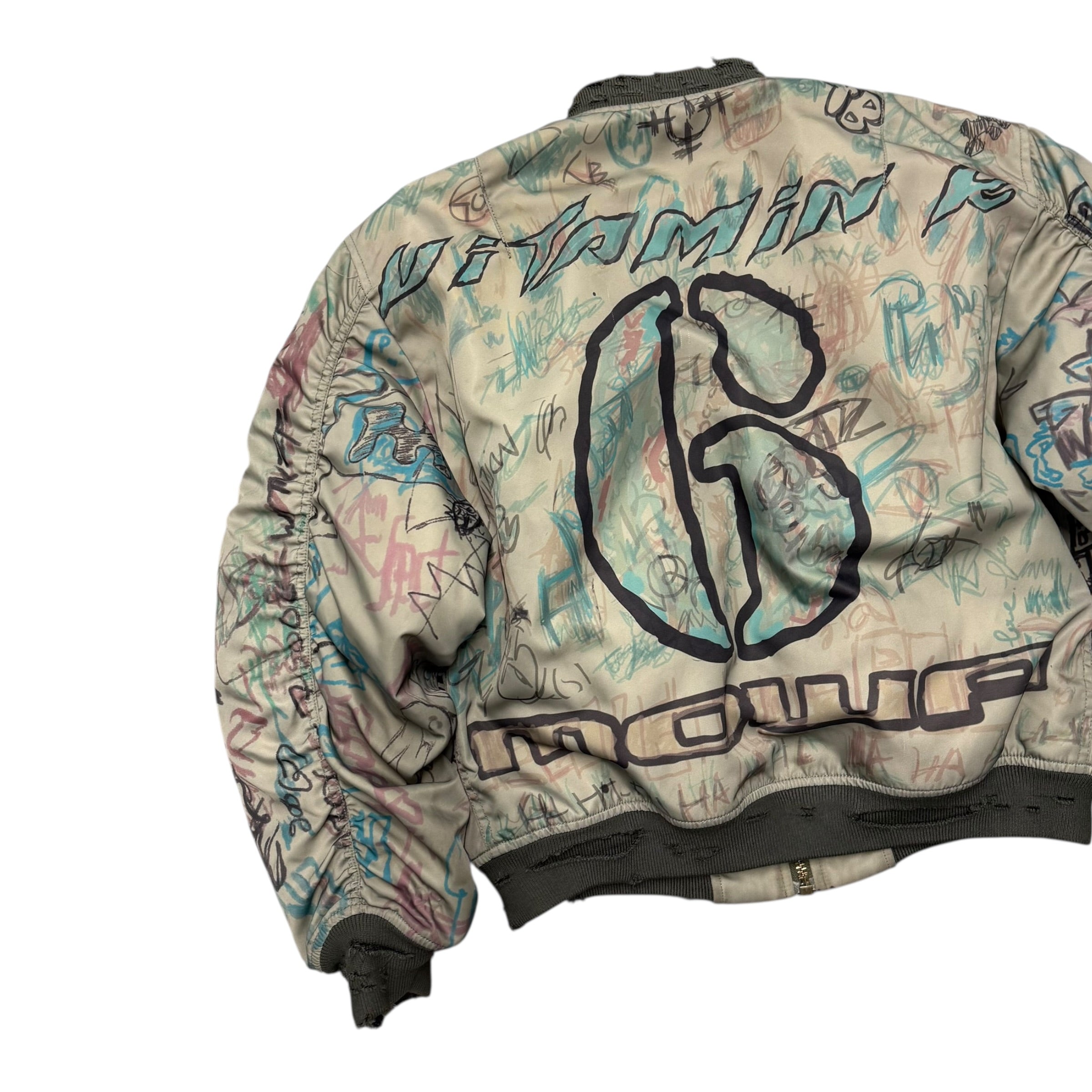 MOWALOLA GREEN GRAFFITI V1 BOMBER JACKET.