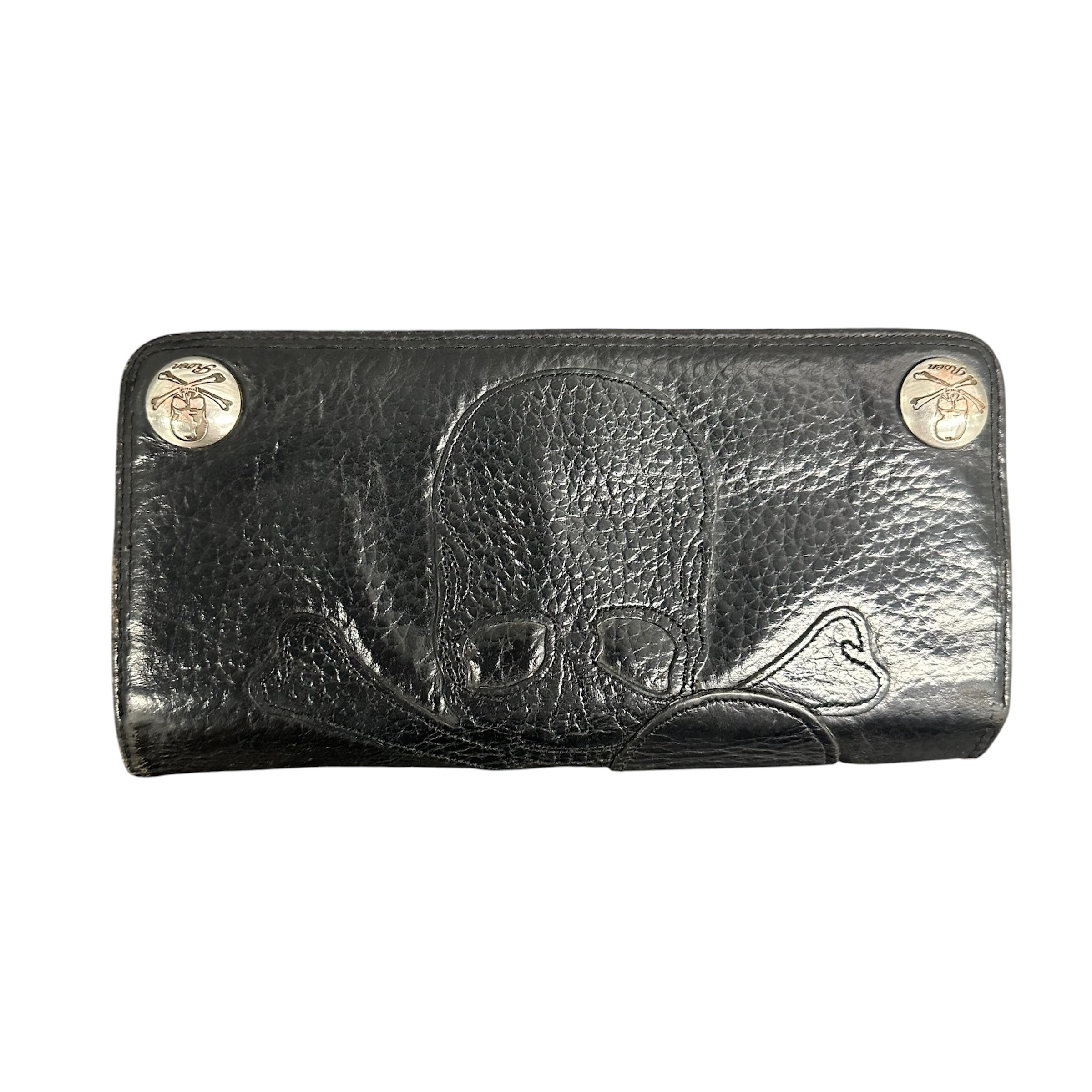 ROEN FULL LEATHER SKULL EMBROIDERED WALLET.