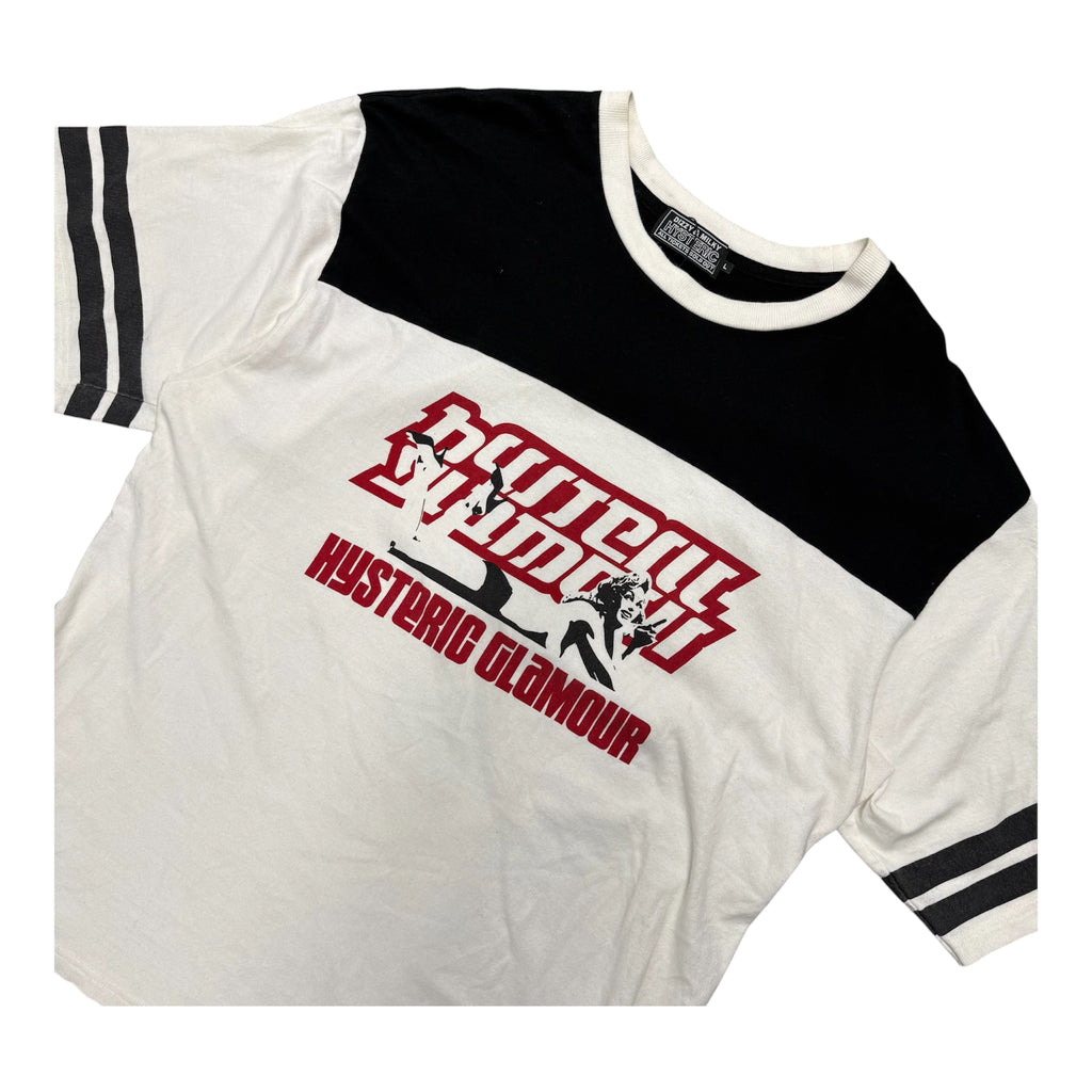 HYSTERIC GLAMOUR STRIPED GIRL LOGO TEE.